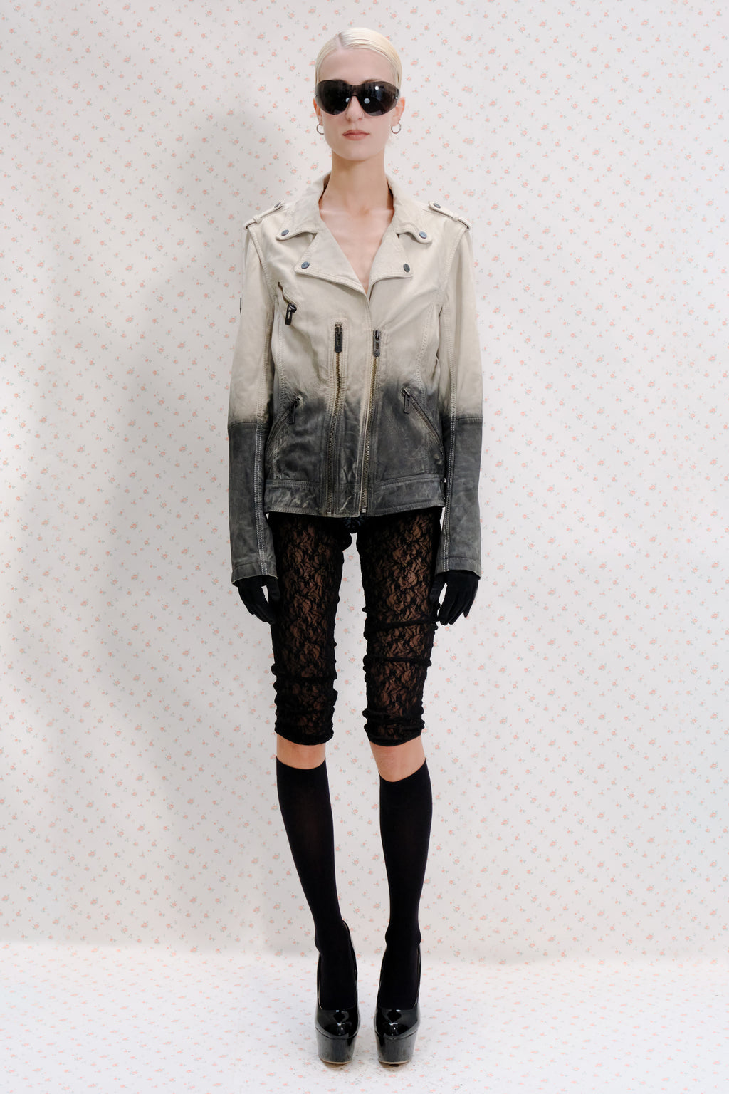 Two-Tone Leather Biker Jacket
