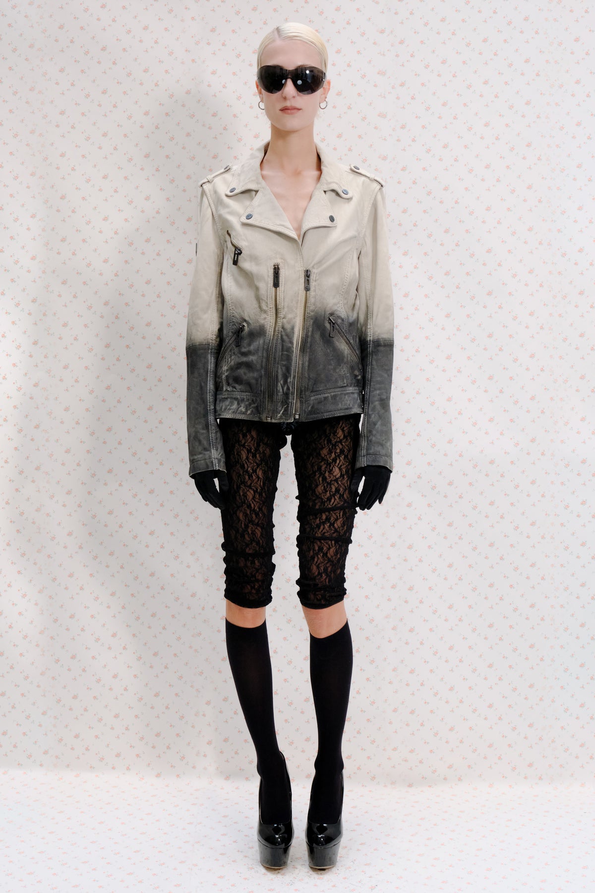 Two-Tone Leather Biker Jacket