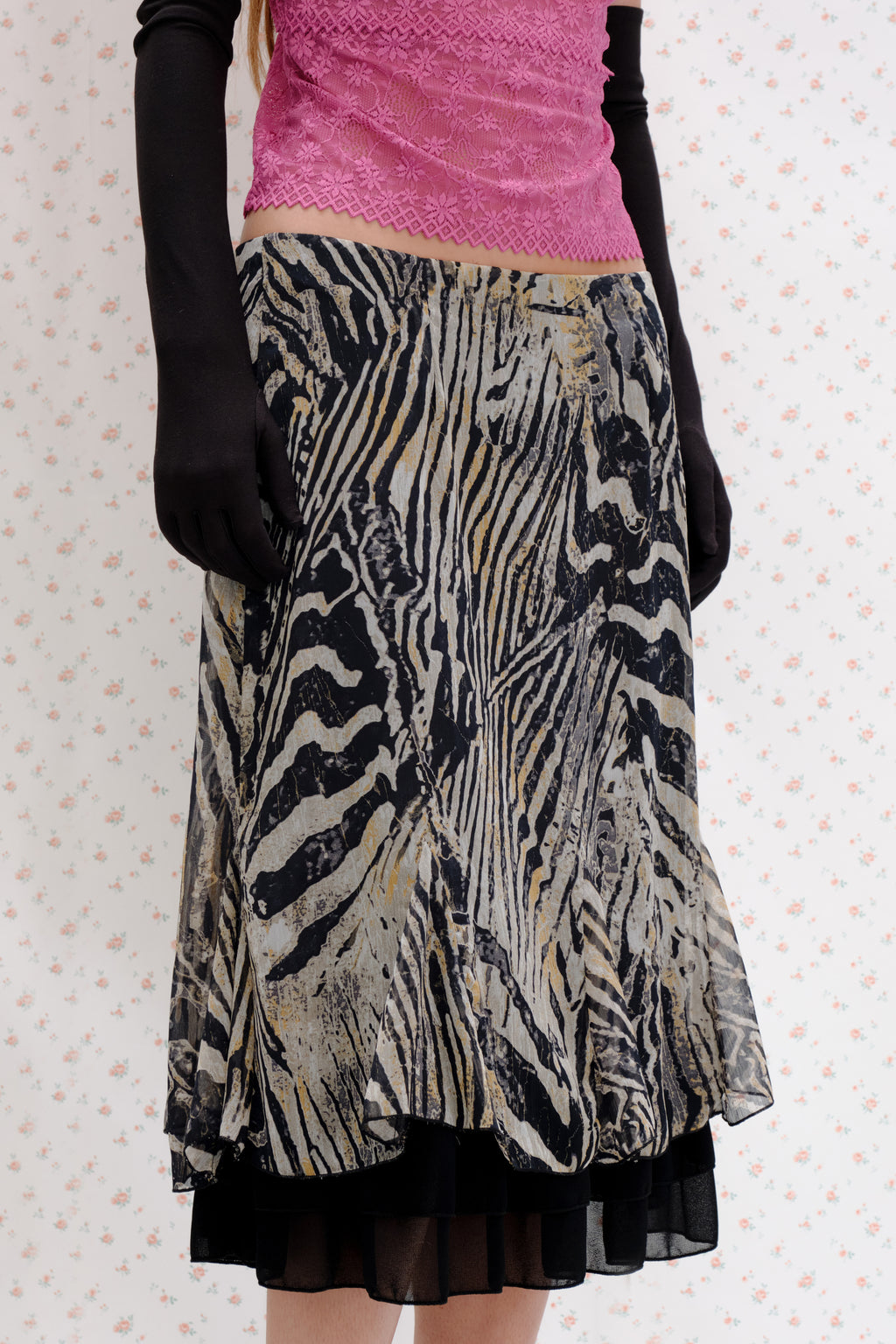 Zebra Print Midi Skirt