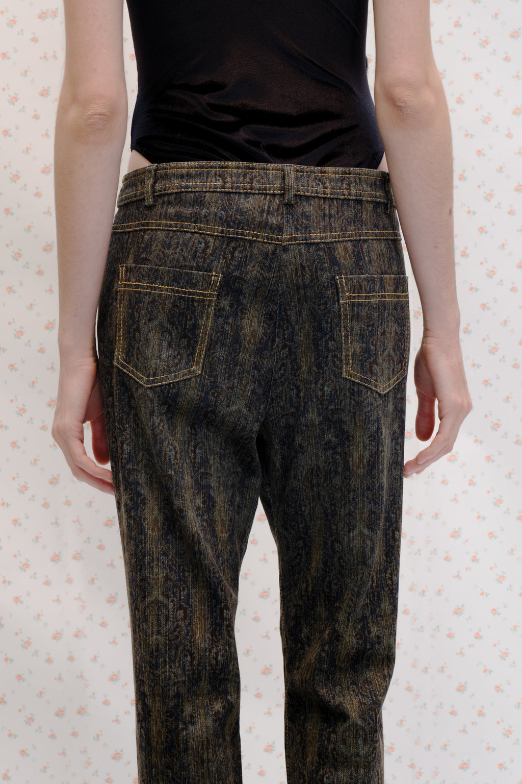 Vintage Dark Paisley Print Jeans