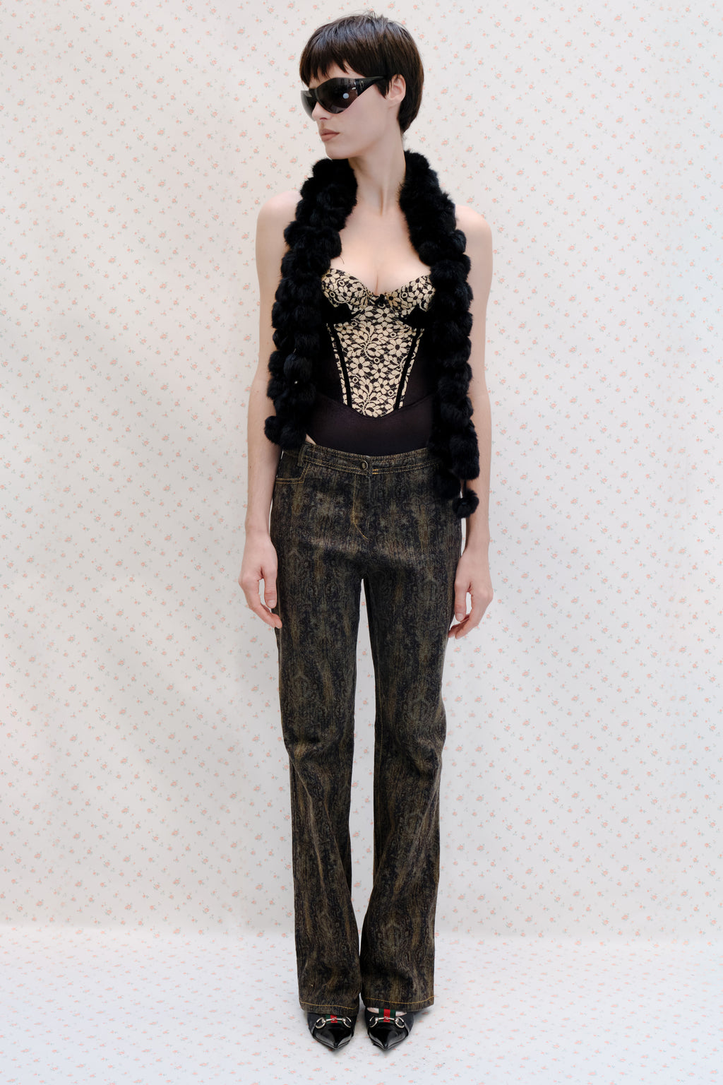Vintage Dark Paisley Print Jeans
