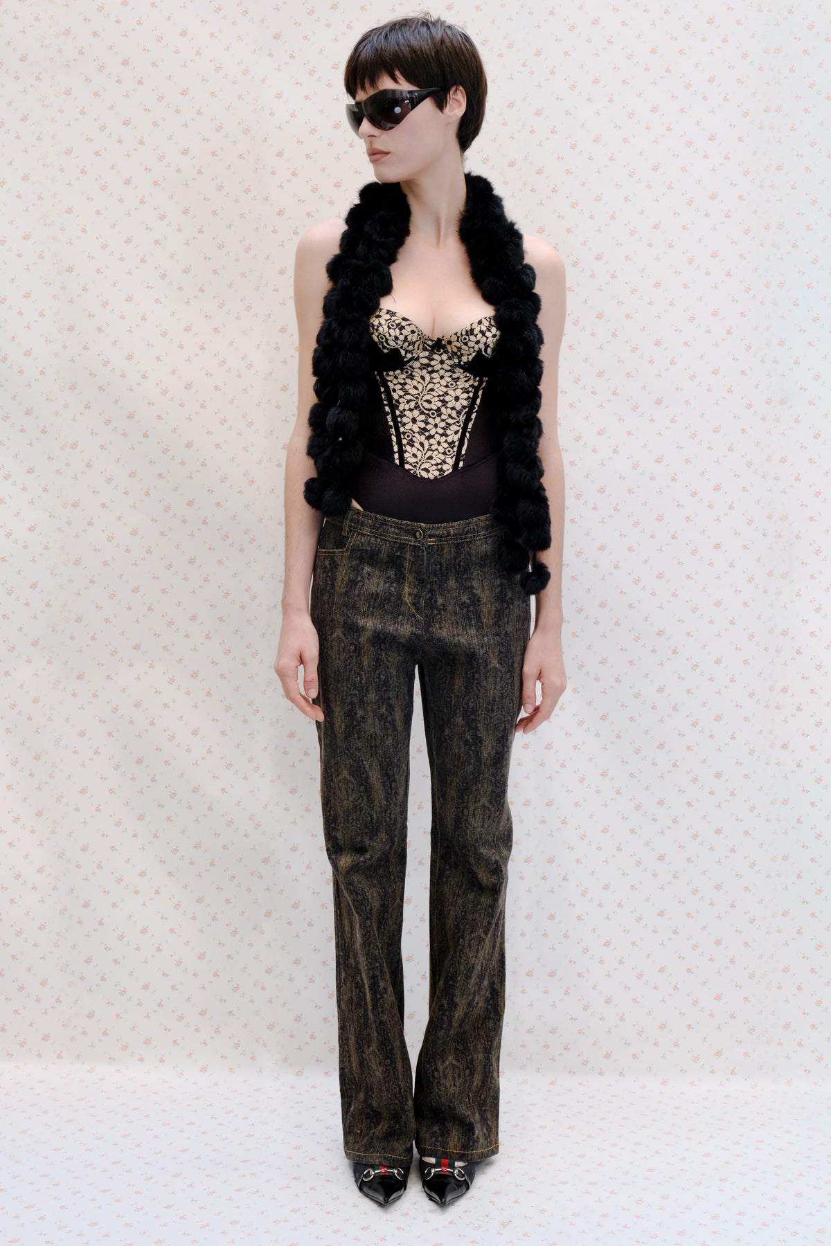 Black Velvet Floral Corset Top