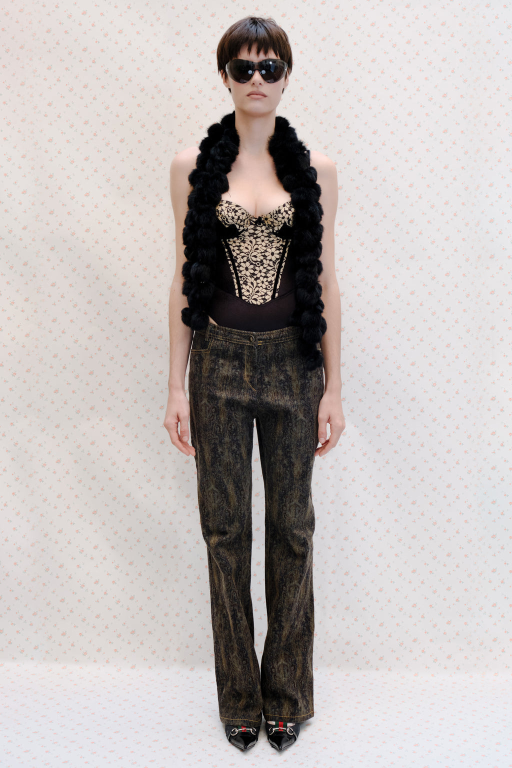 Black Velvet Floral Corset Top