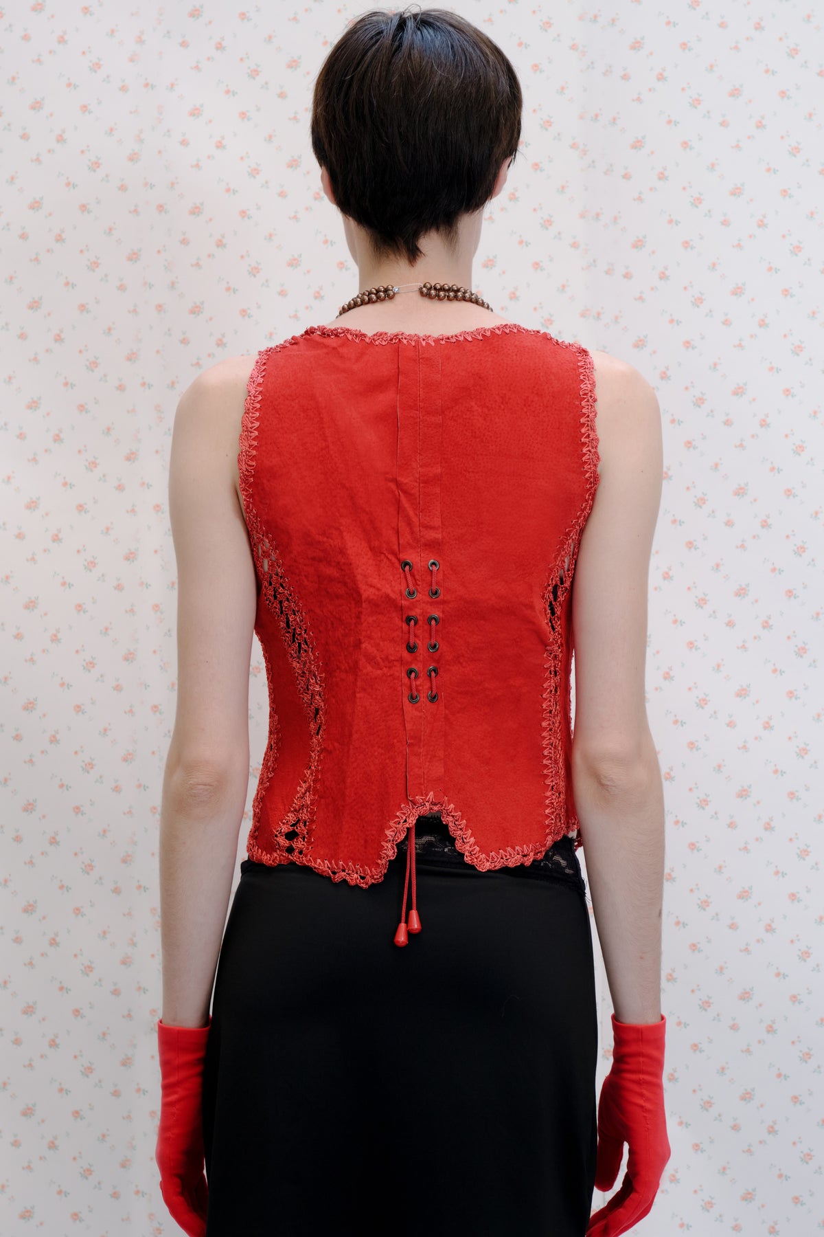 Red Leather Lace Up Vest