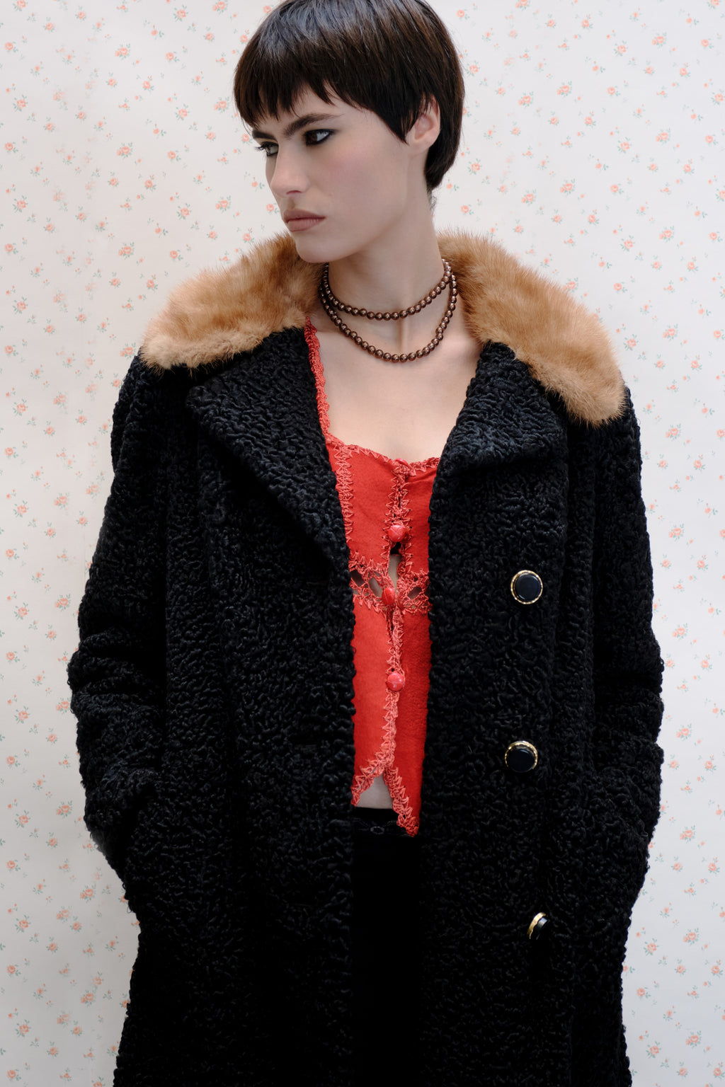 Black Coat with Fur Collar