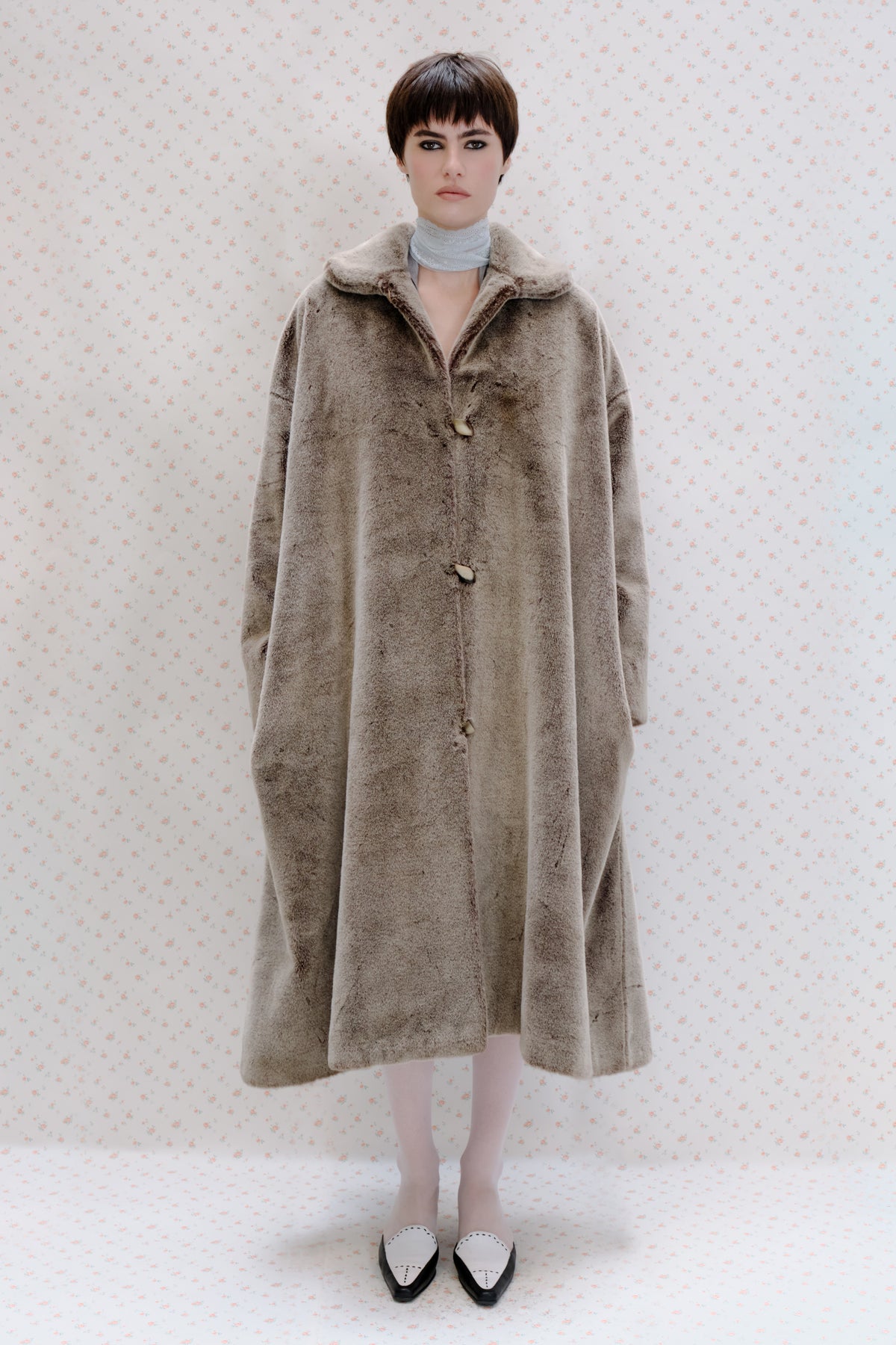 Taupe Grey Faux Fur Coat