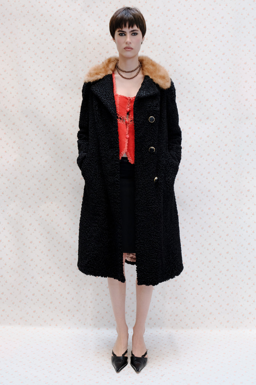 Black Coat with Fur Collar
