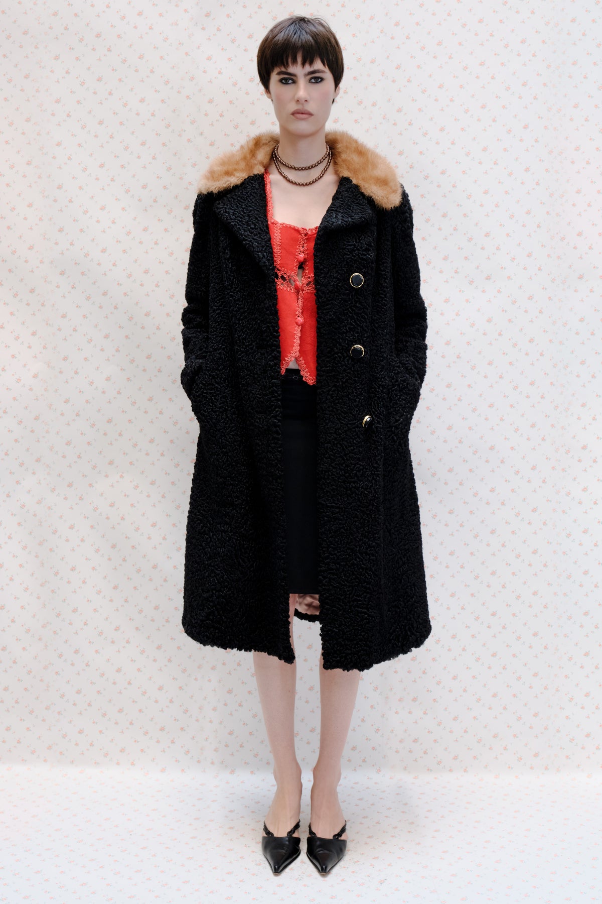 Black Coat with Fur Collar