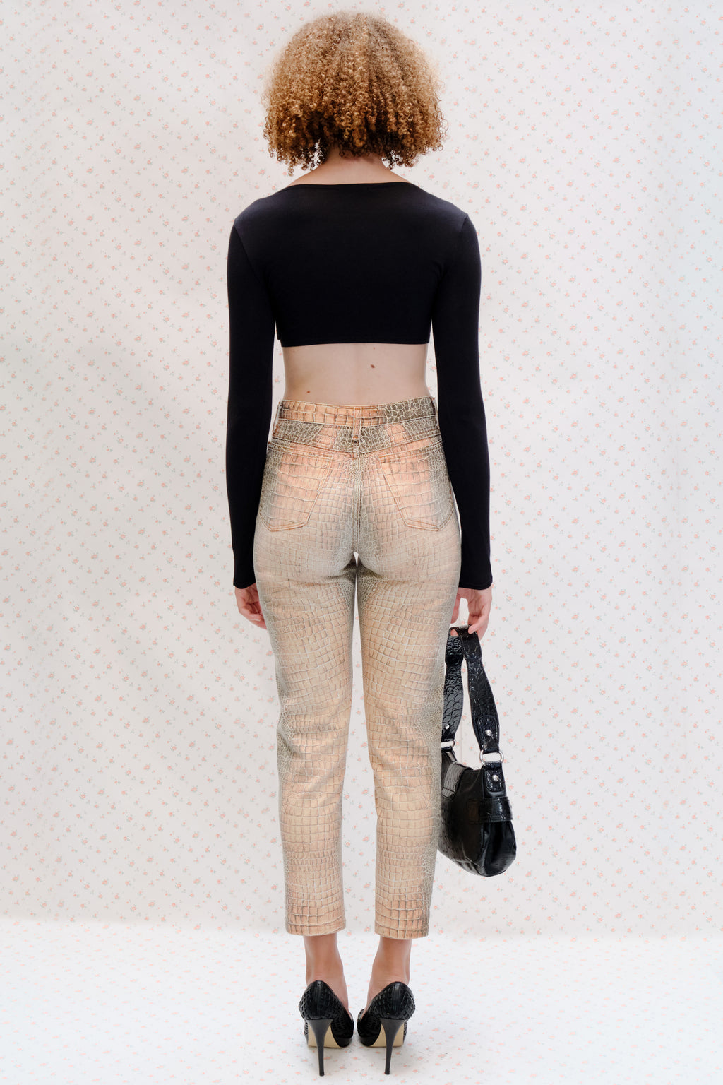 Beige Crocodile Print Jeans