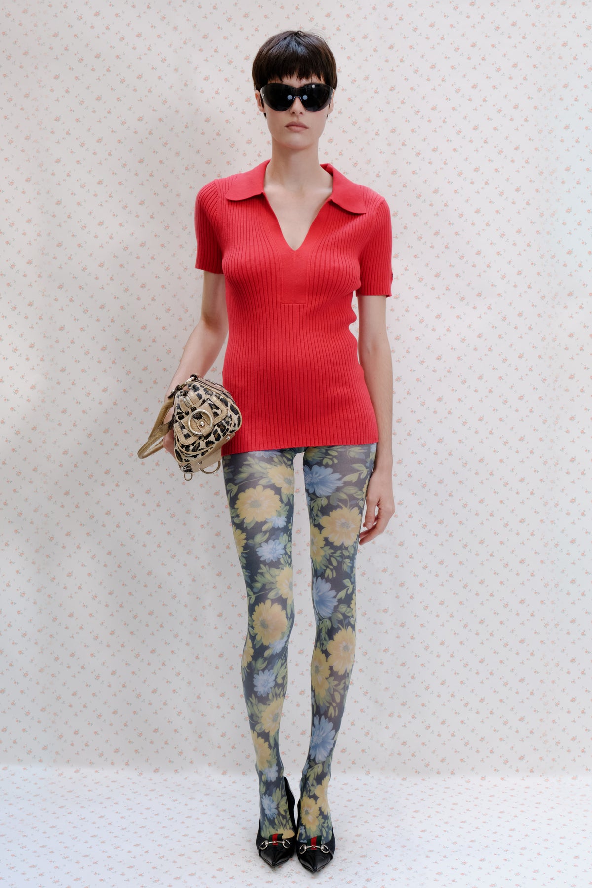 Red Ribbed Polo Top
