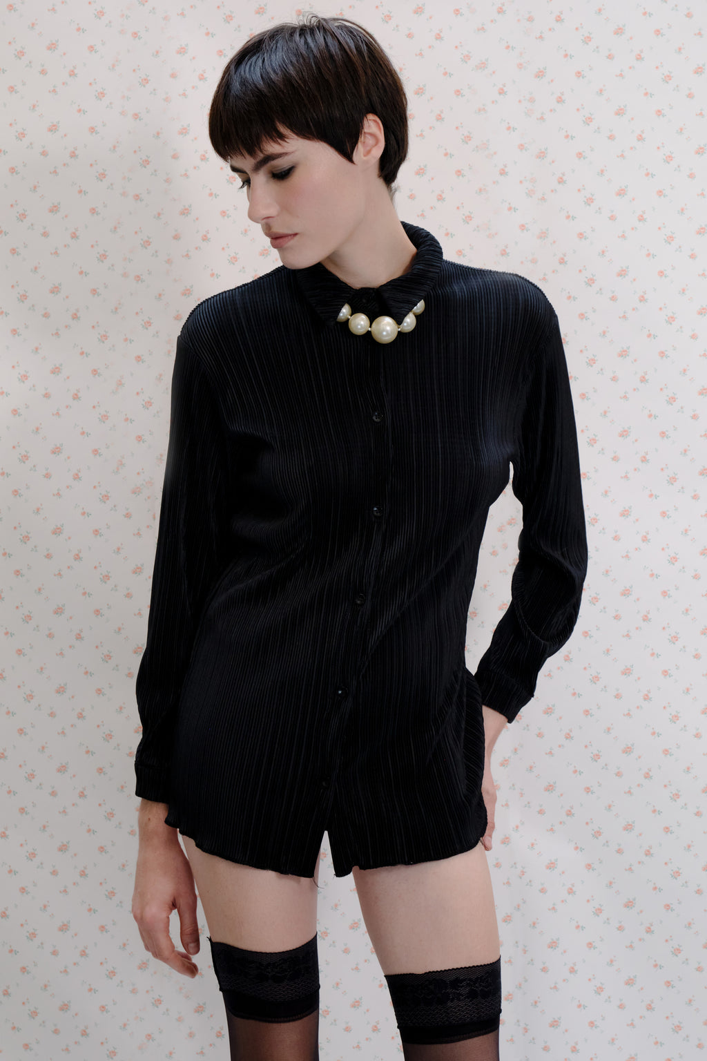 Black Ribbed Long-Sleeve Romper