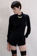 Black Ribbed Long-Sleeve Romper