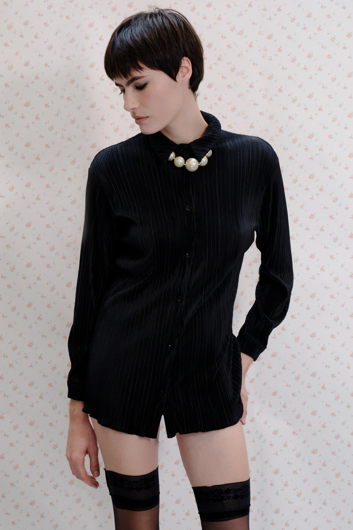 Black Ribbed Long-Sleeve Romper