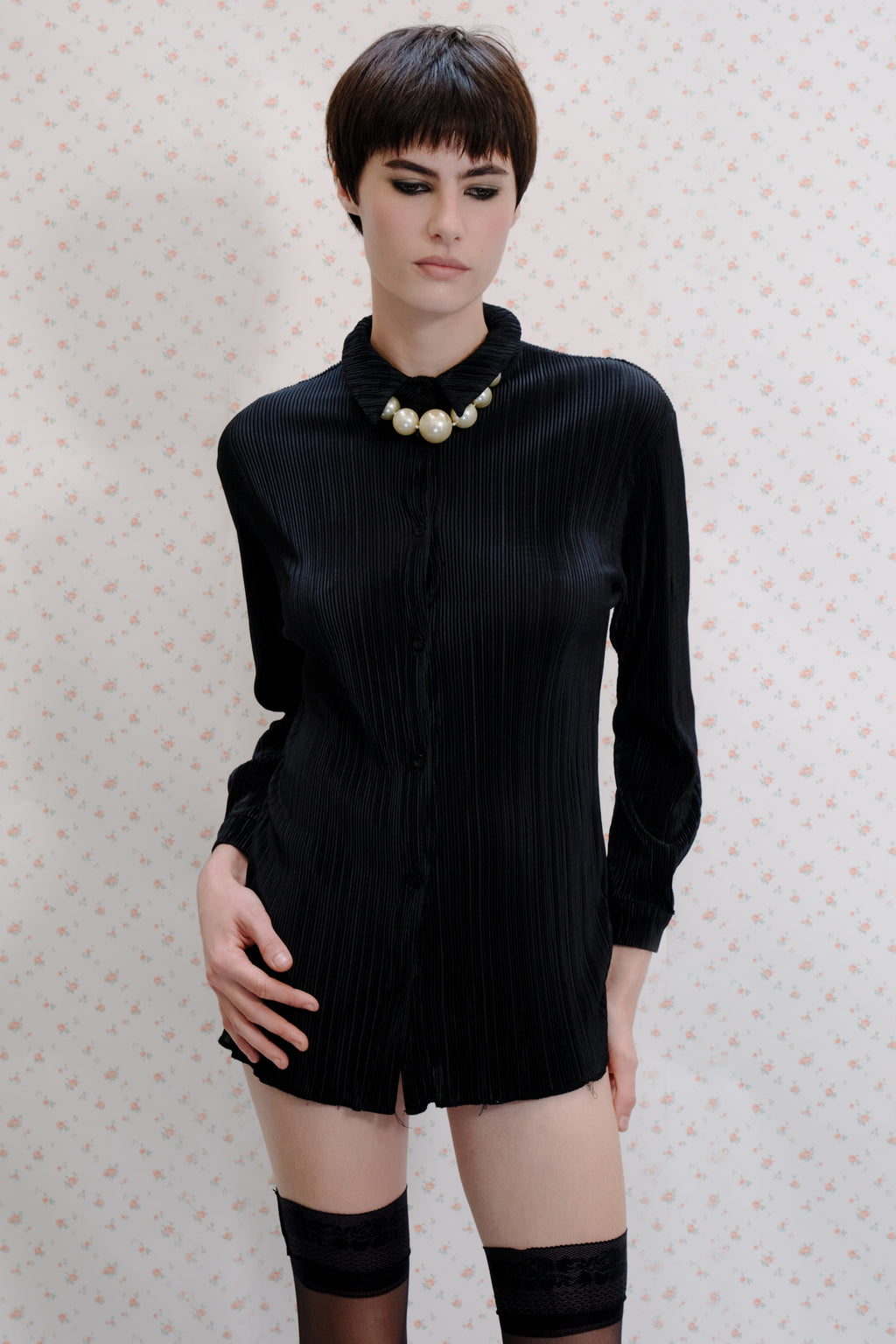 Black Ribbed Long-Sleeve Romper