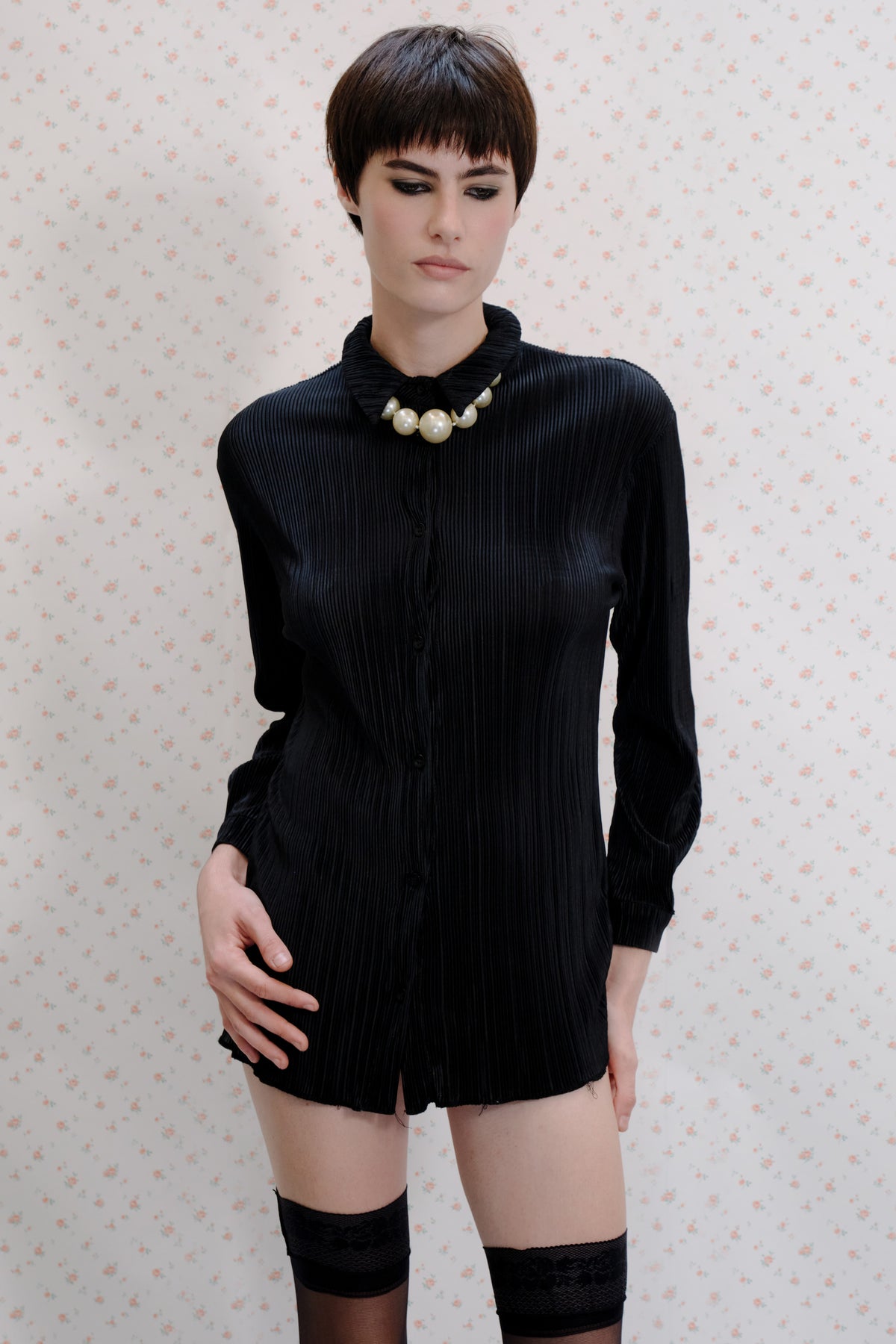 Black Ribbed Long-Sleeve Romper