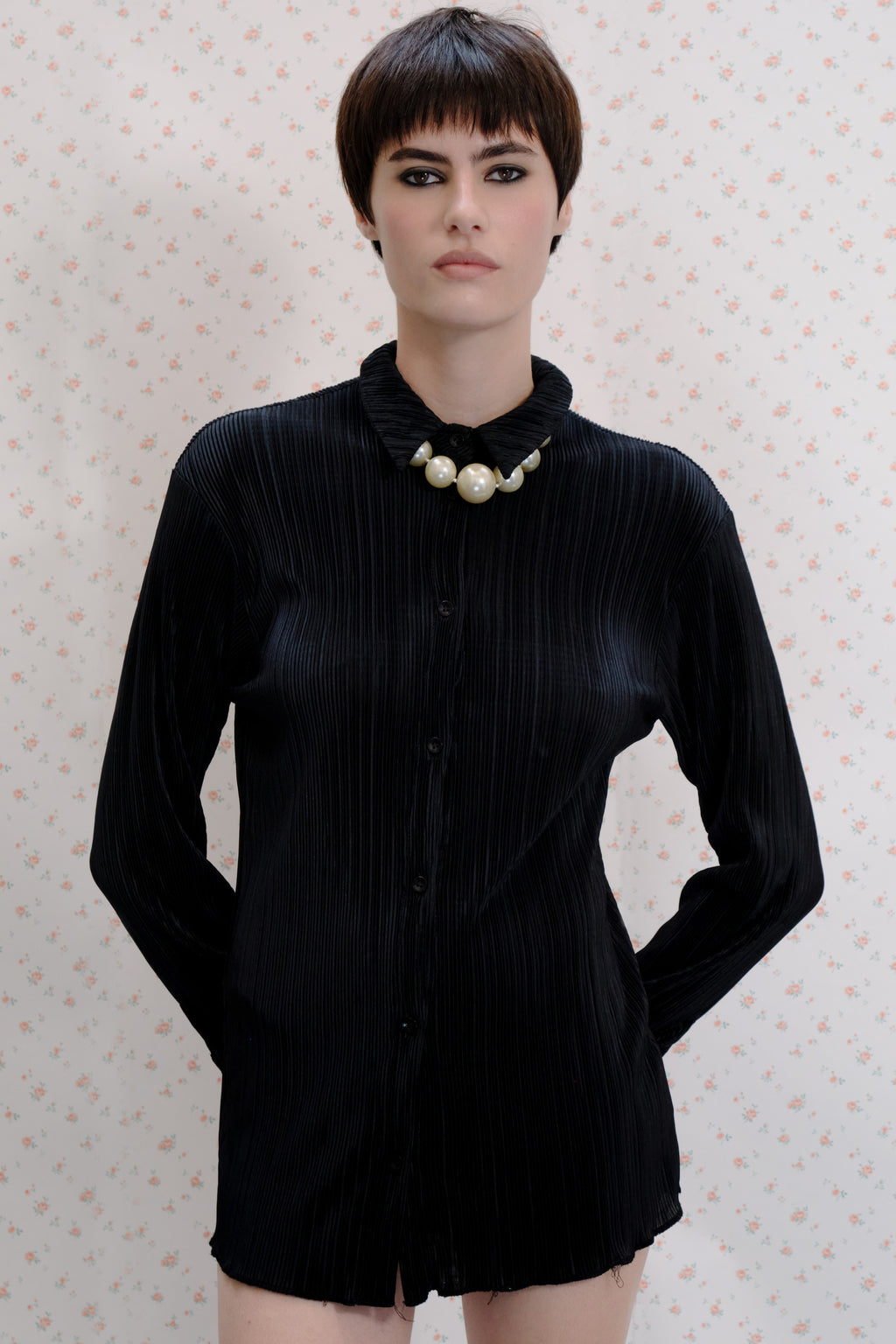Black Ribbed Long-Sleeve Romper