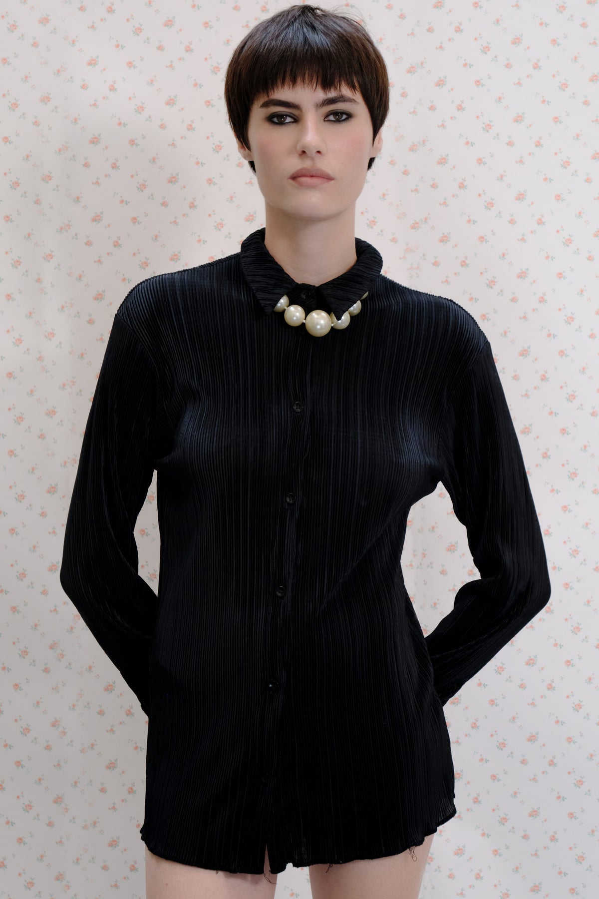 Black Ribbed Long-Sleeve Romper
