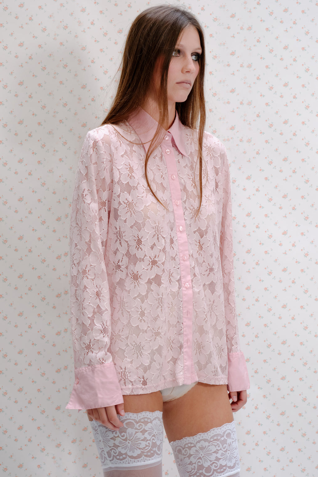 Pink Floral Lace Shirt