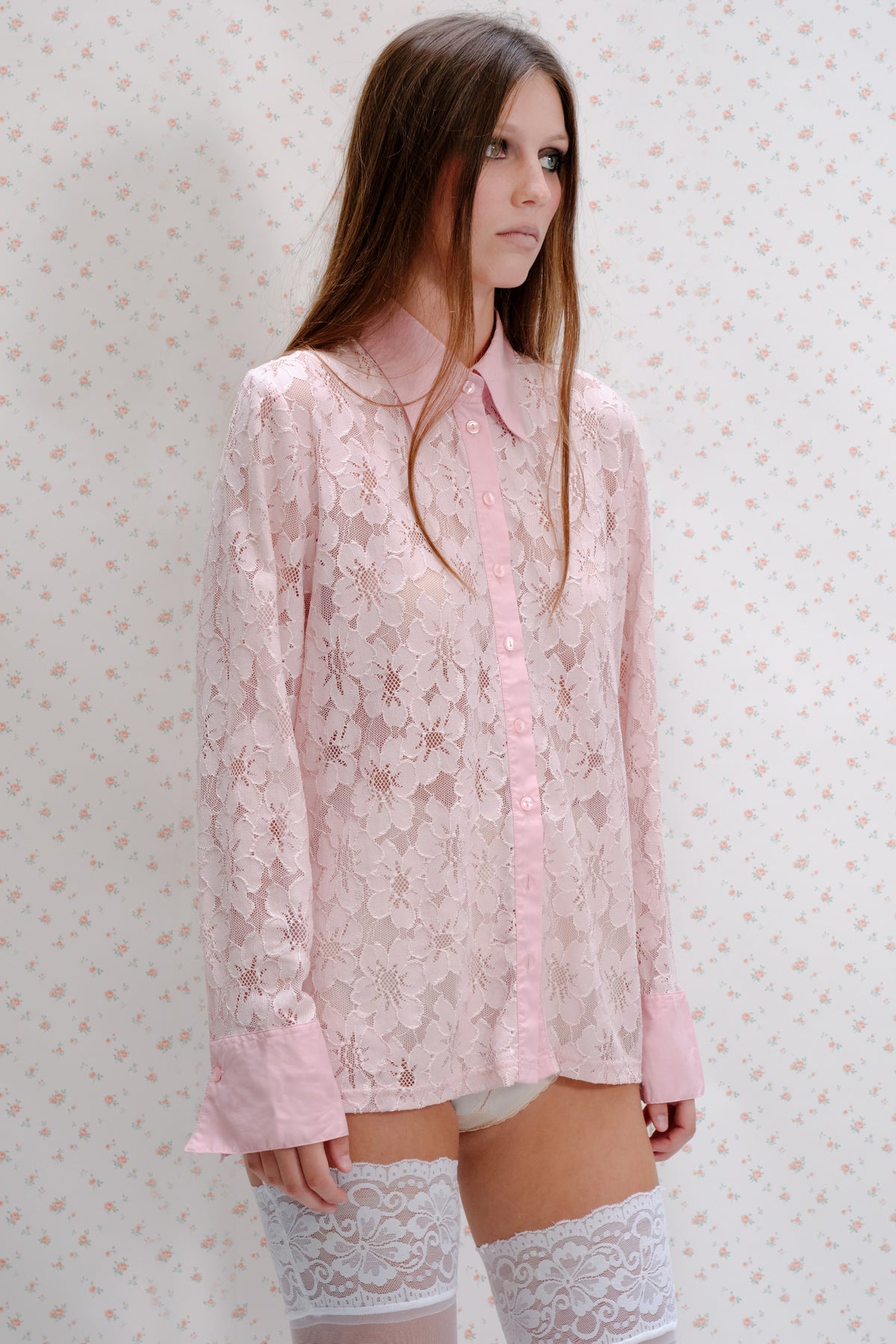 Pink Floral Lace Shirt