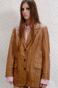 BELPEAUX Brown Embossed Leather Blazer