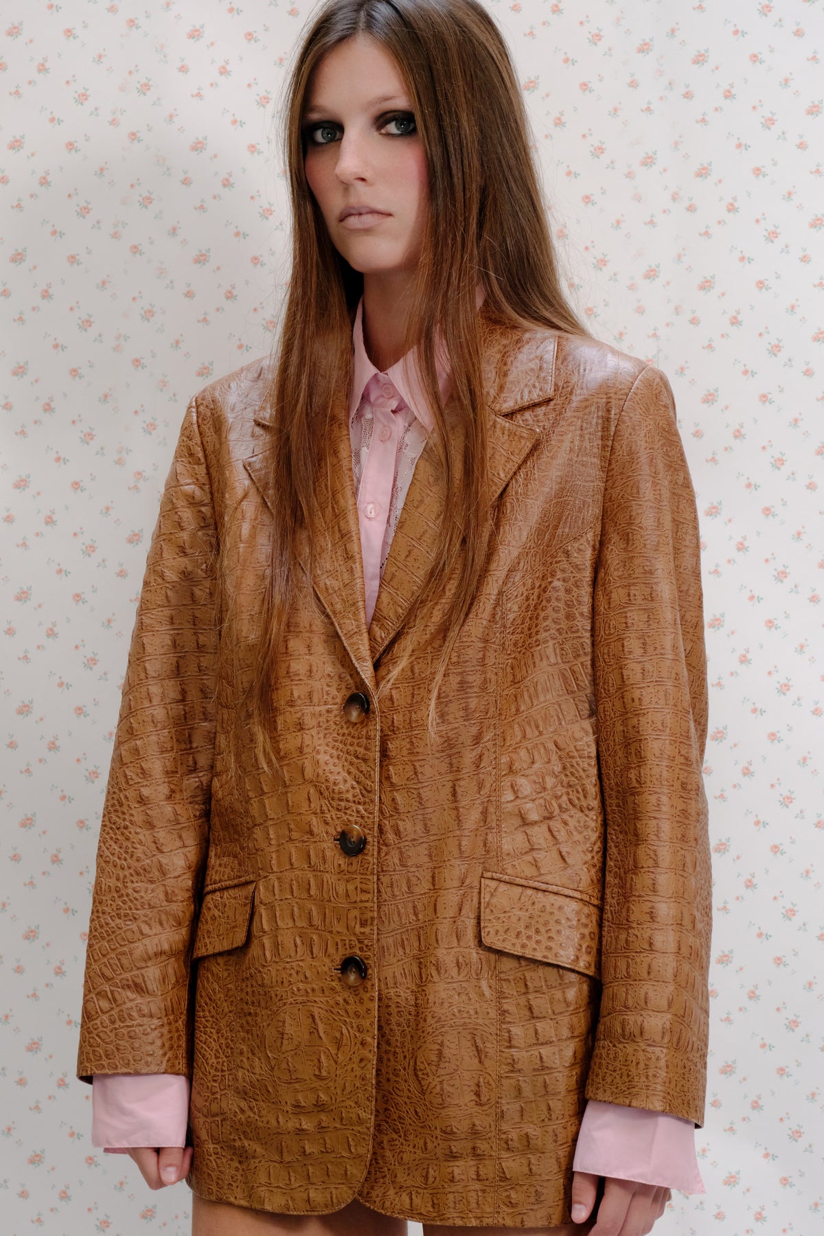 Brown Embossed Leather Blazer