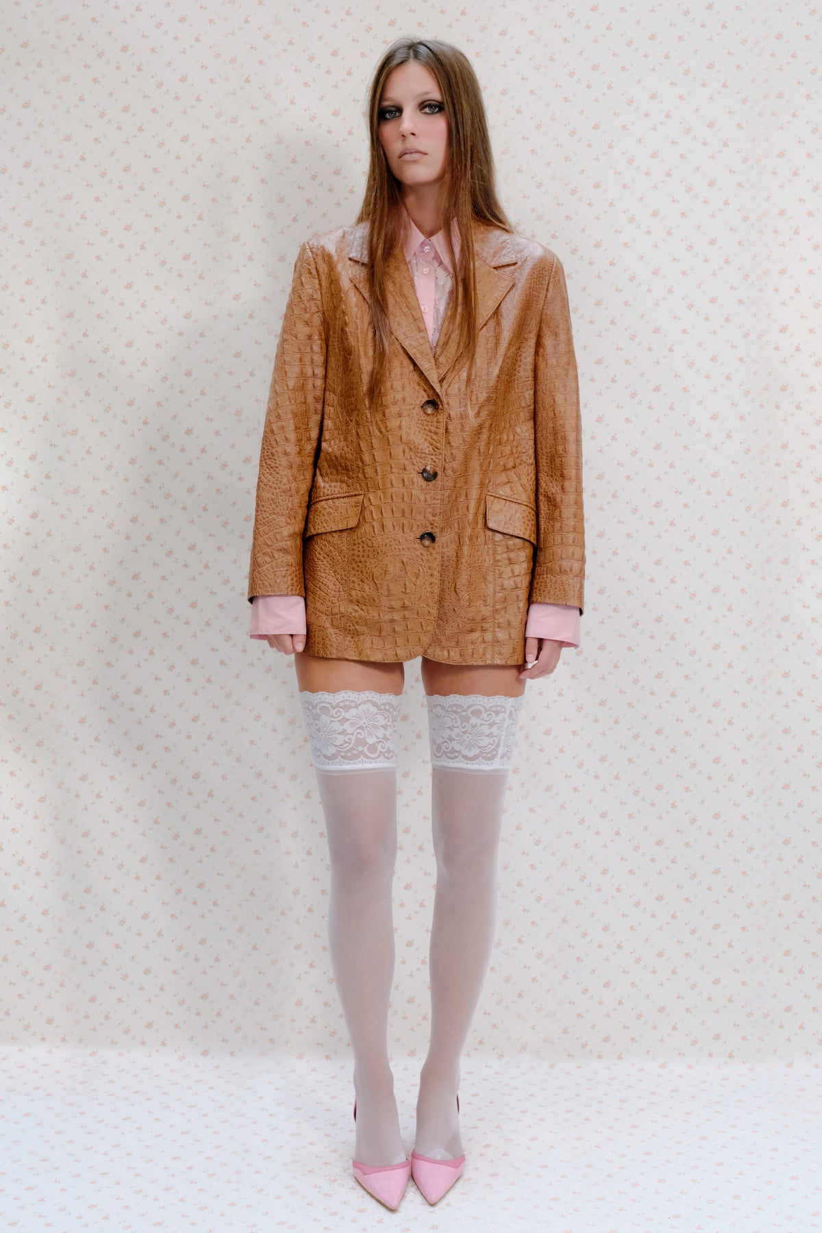 Brown Embossed Leather Blazer