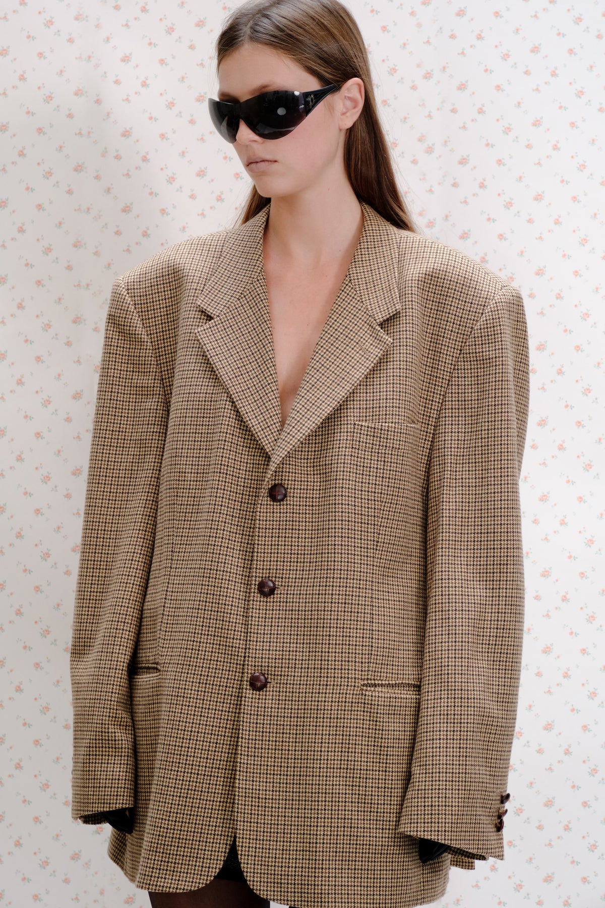 Brown Checkered Oversized Blazer