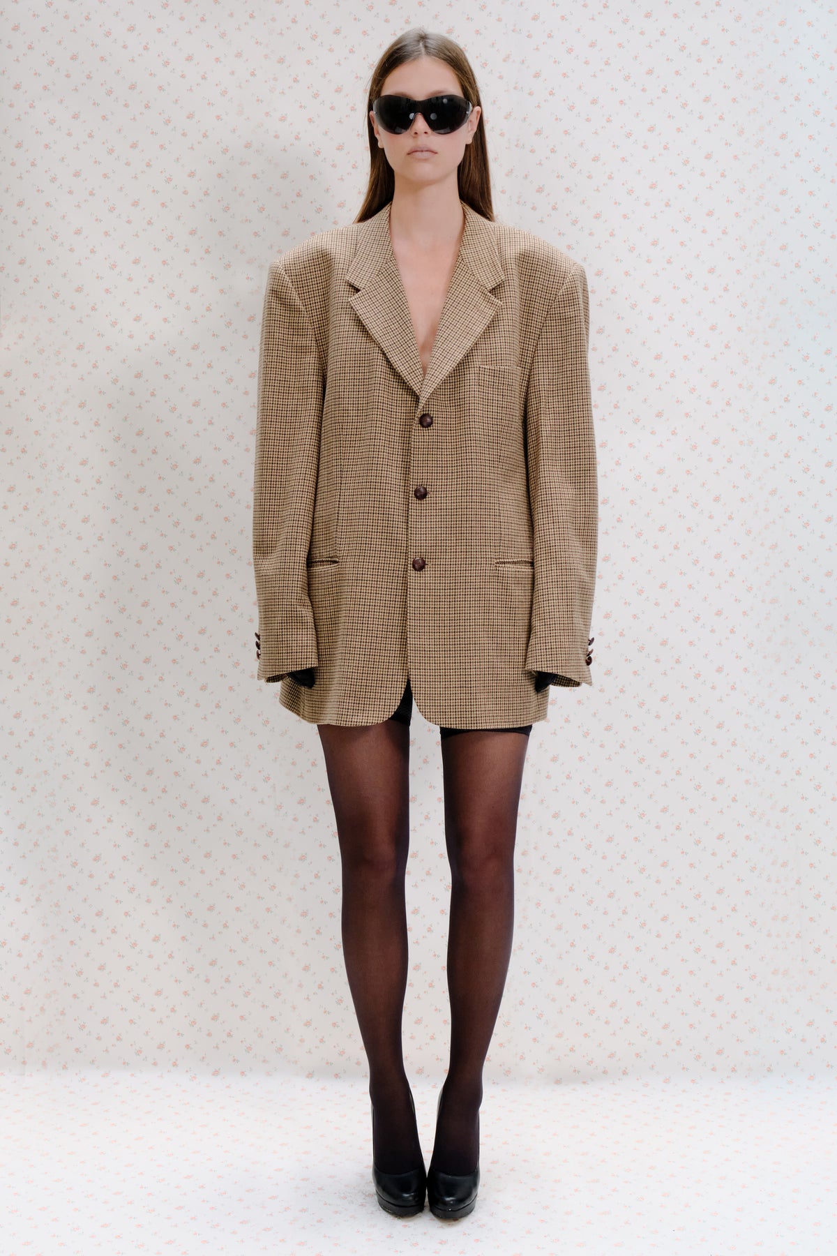 Brown Checkered Oversized Blazer
