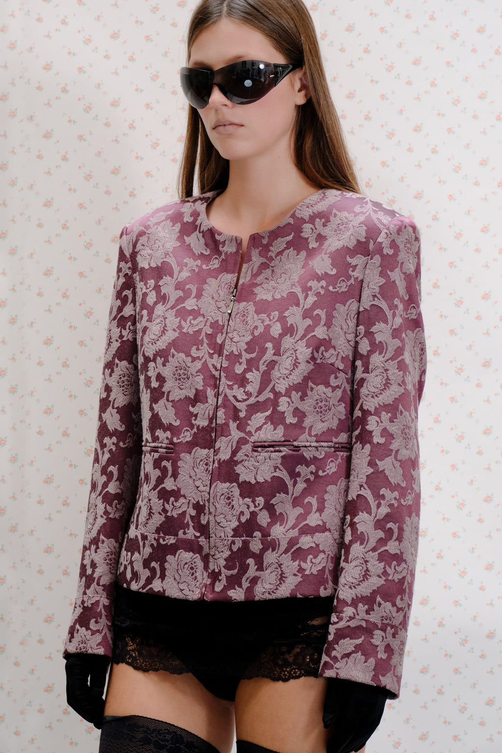Pink Floral Jacquard Jacket
