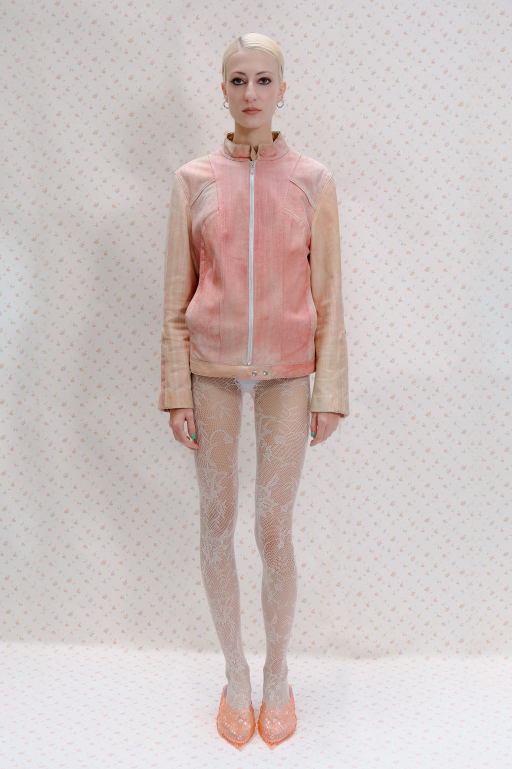 Pink Distressed Leather Jacket