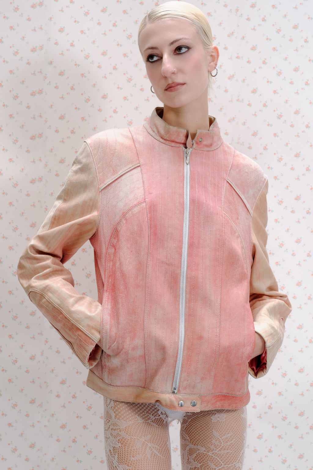 Pink Distressed Leather Jacket