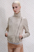 Beige Asymmetric Biker Jacket