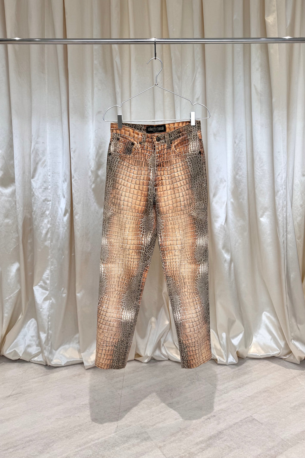Beige Crocodile Print Jeans