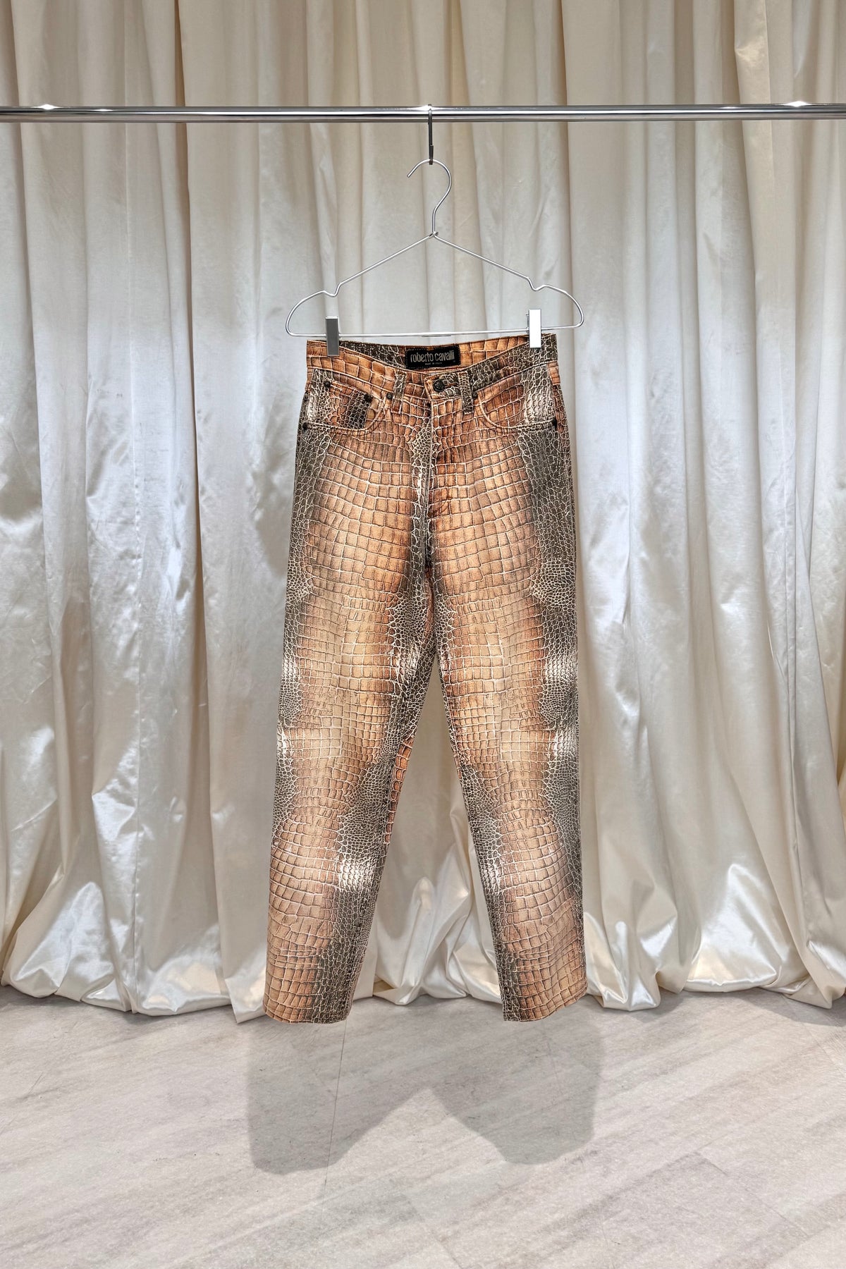 Beige Crocodile Print Jeans