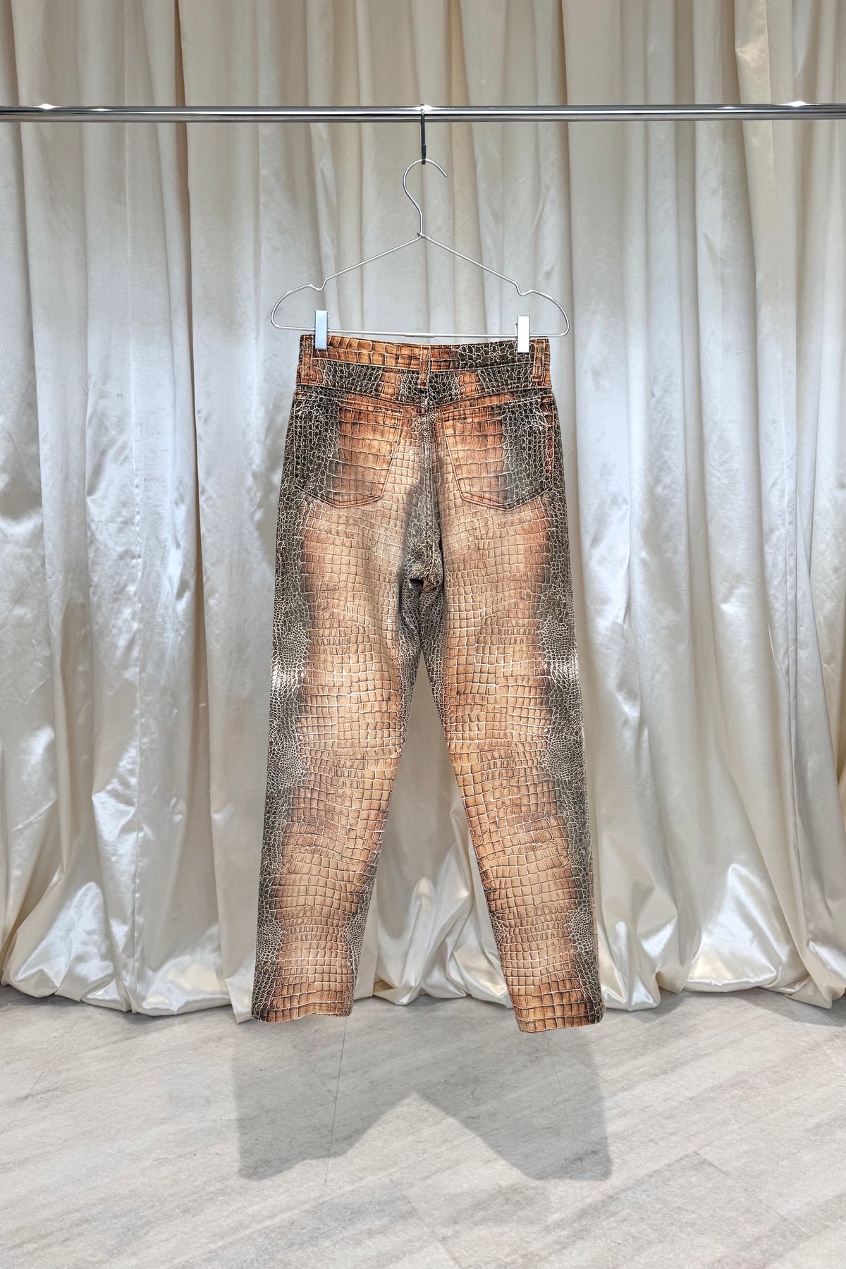 Beige Crocodile Print Jeans