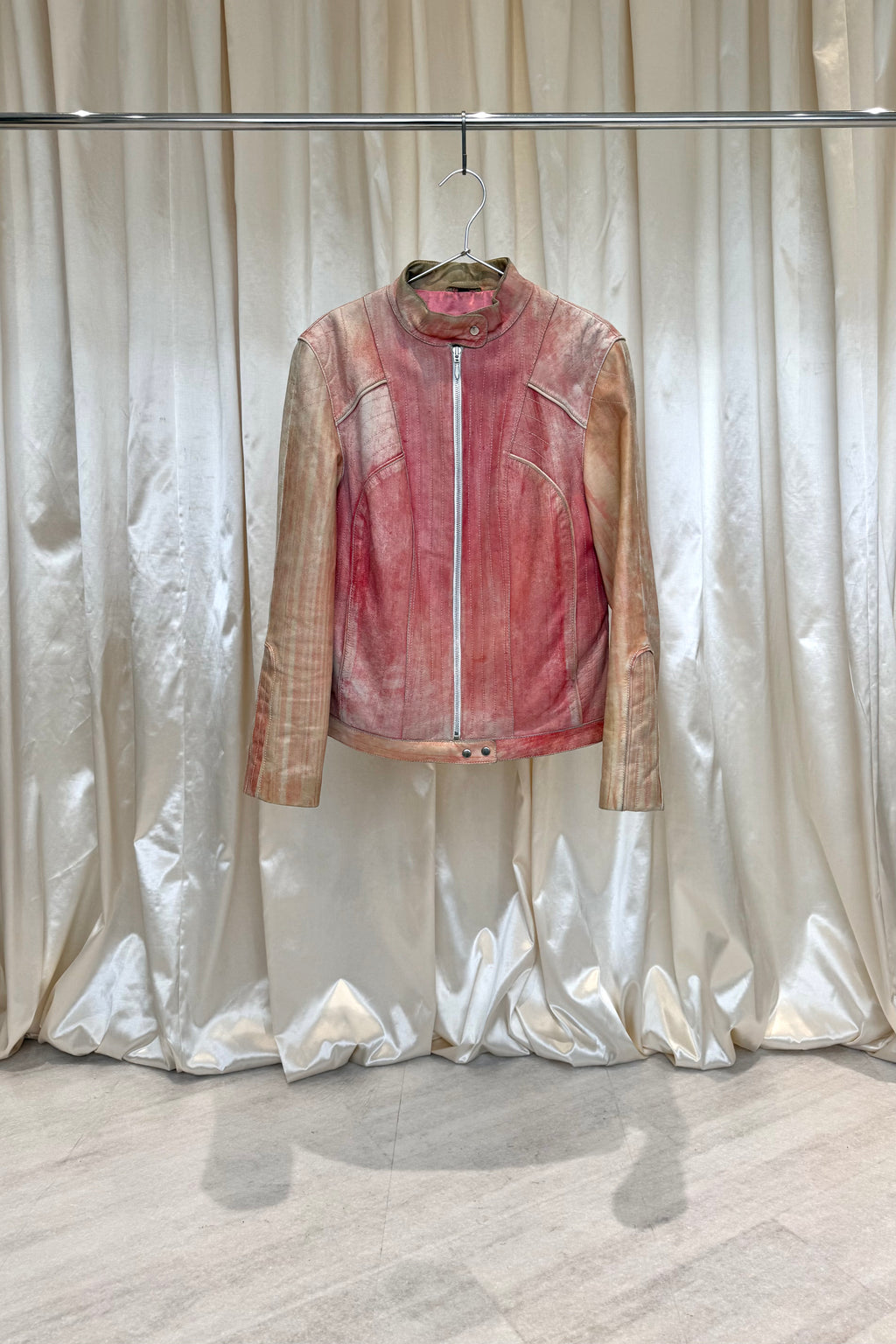 Pink Distressed Leather Jacket
