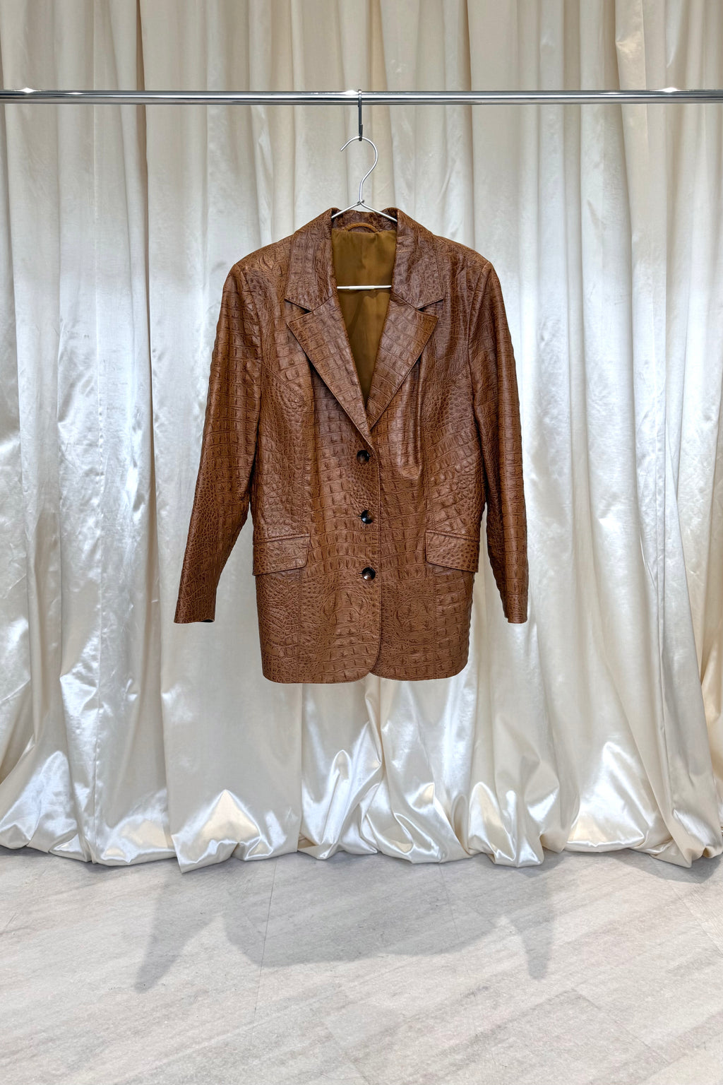 BELPEAUX Brown Embossed Leather Blazer