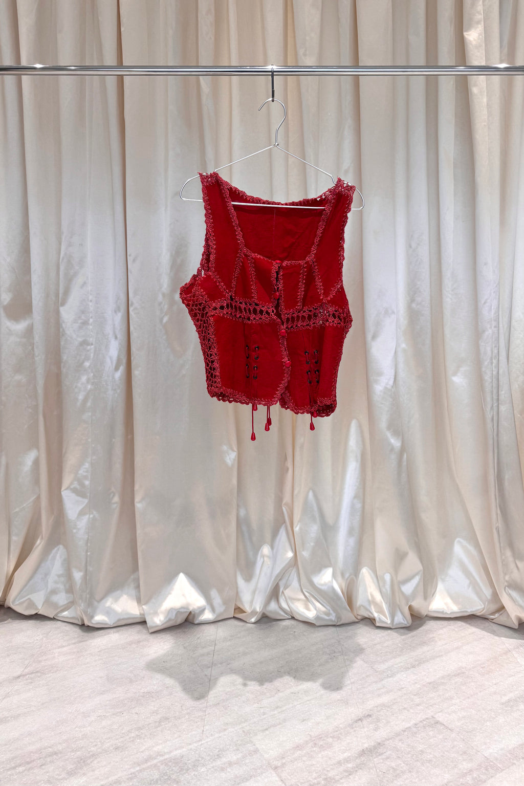 Red Leather Lace Up Vest
