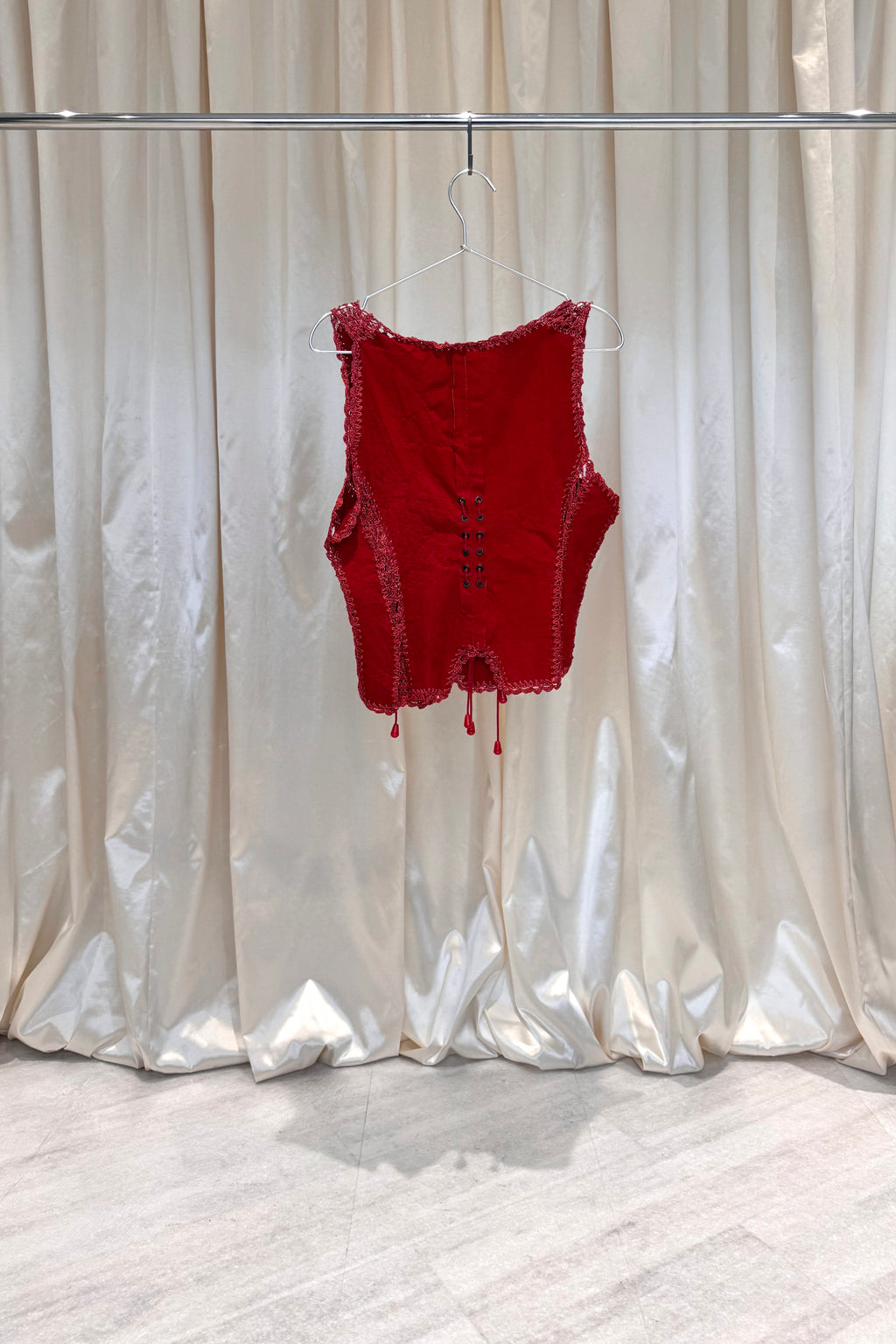 Red Leather Lace Up Vest