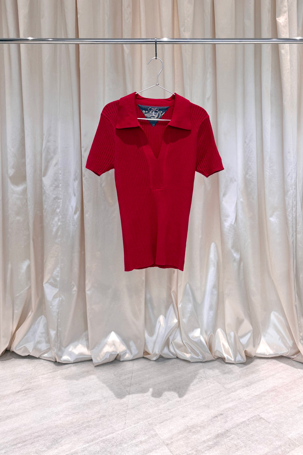 Red Ribbed Polo Top
