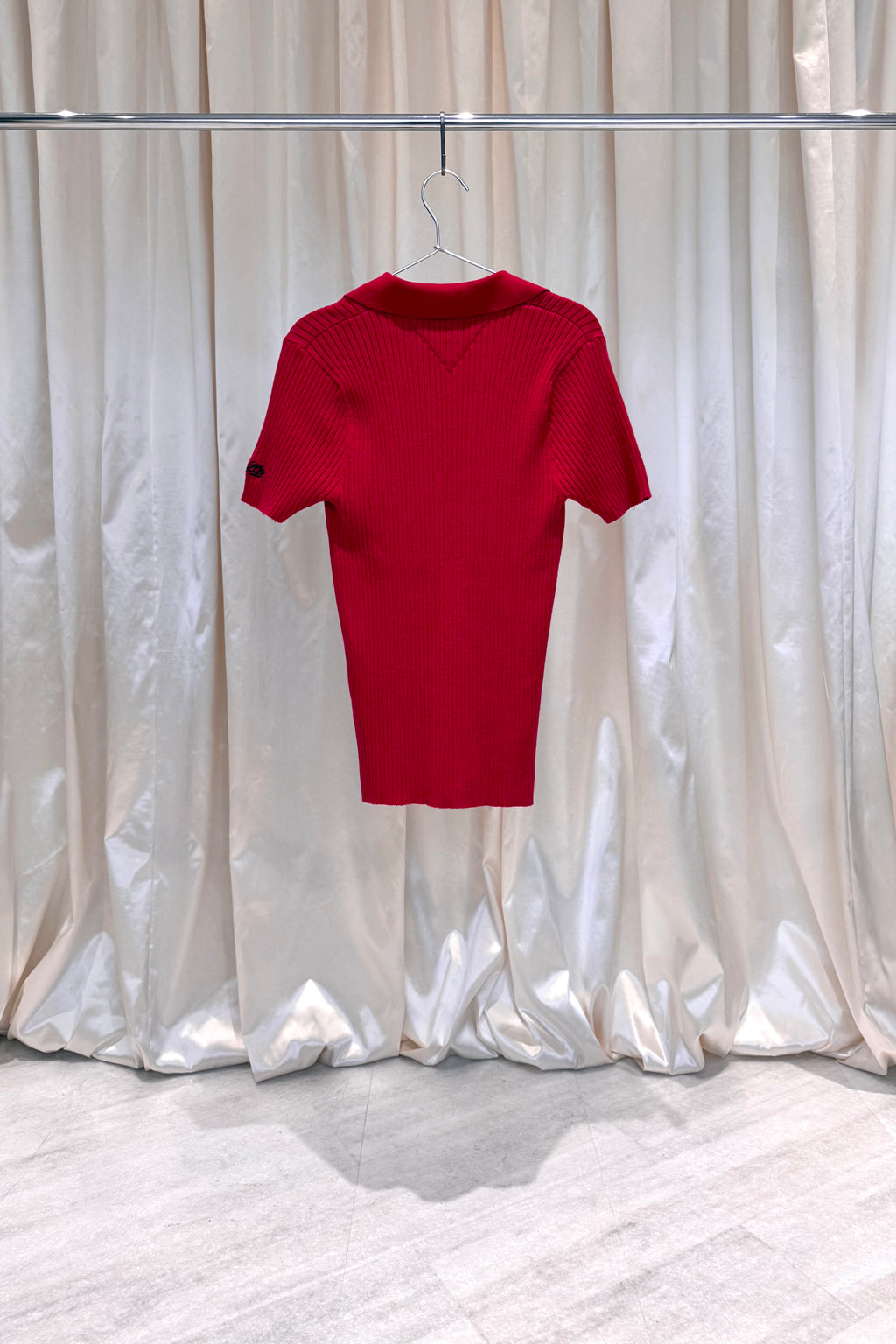 Red Ribbed Polo Top