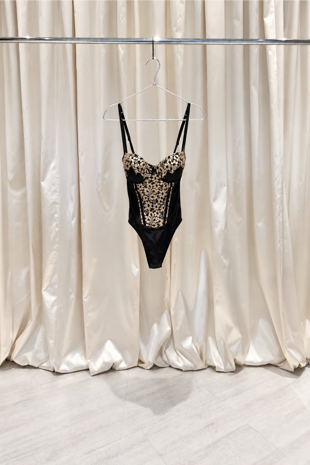 Black Velvet Floral Corset Top